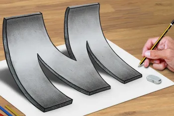 نقاشی سه بعدی حروف انگلیسی / آموزش کشیدن حرف m سه بعدی روی کاغذ