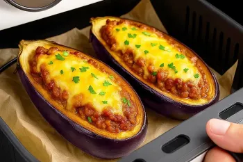 طرز تهیه بادمجان شکم پر در هواپز بدون خشک شدن