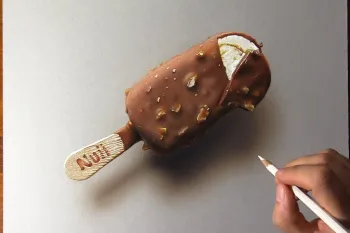 آموزش کشیدن نقاشی سه بعدی بستنی مگنوم با مداد برای افراد مبتدی