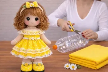 بازیافت بطری پلاستیکی / نحوه ساخت عروسک های بزرگ و ایستاده با بطری ۳ لیتری