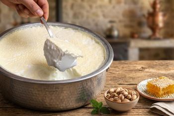 طرز تهیه ماست سفت قالبی با سرشیر ضخیم و بافت خامه ای
