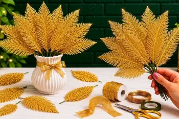 با روبان ساتن طلایی، گل های شیک و حرفه ای بساز