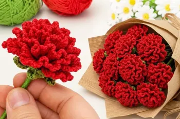 آموزش بافت دسته گل میخک واقعی با قلاب گام به گام آسان