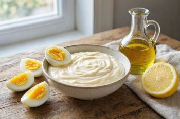 طرز تهیه سس مایونز خانگی با تخم مرغ آب پز و آبلیمو ؛ ساده و خامه ای