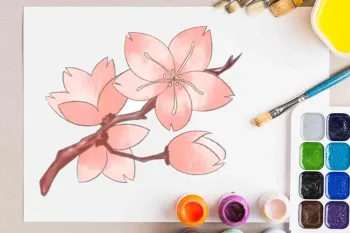 با چند مرحله خیلی ساده نقاشی زیبا و بهاری شکوفه گیلاس بکش