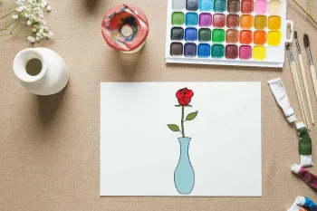 آموزش مرحله به مرحله نقاشی گلدان گل رز برای کودکان