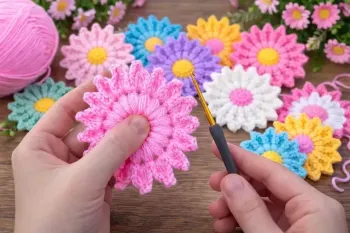 من این گل های قلاب بافی را در رنگ های مختلف درست کردم - خیلی ساده !