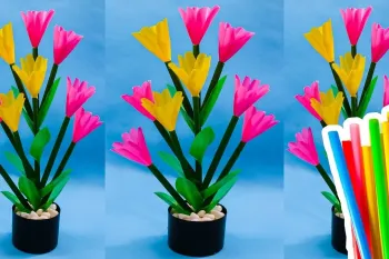 آموزش ساخت گل های زیبا با نی های رنگی !