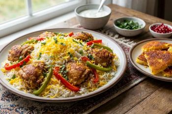 طرز تهیه فلفل پلو با مرغ؛ پلویی خوش رنگ و مجلسی با عطر فلفل دلمه ای