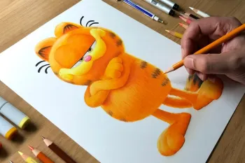 تایم لپس نقاشی با مداد رنگی طراحی گارفیلد !