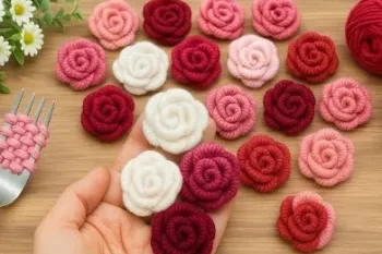 طرز ساخت گل رز با چنگال و نخ کاموایی!