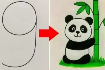 آموزش نقاشی آسان و ساده پاندا با عدد 9 !