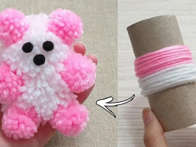 طرز تهیه خرس عروسکی با خورده کاموا و رول دستمال توالت