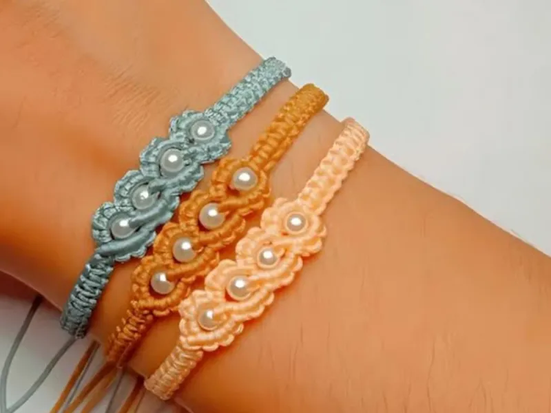 آموزش گام به گام بافت دستبند کلاسیک با نخ و مهره
