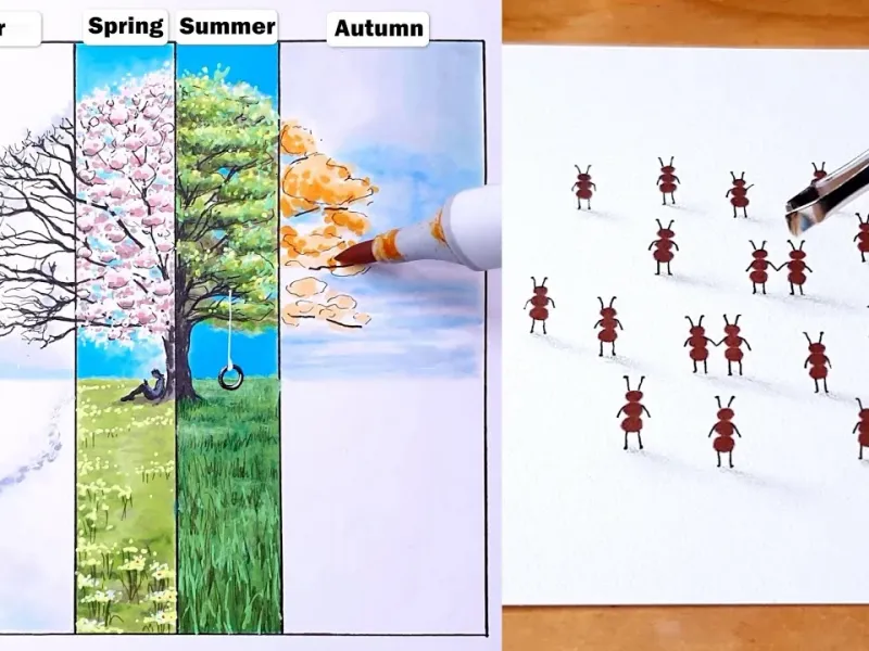 آموزش نقاشی درخت چهار فصل سه بعدی برای افراد مبتدی