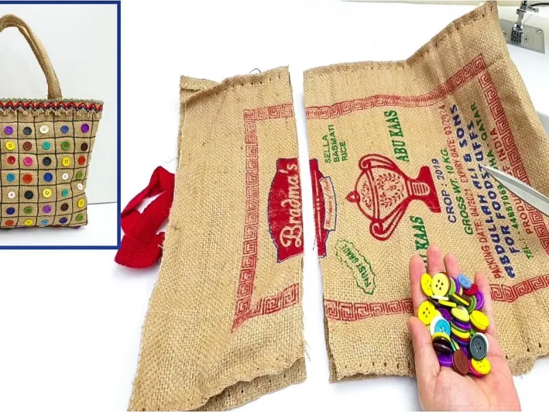 آموزش دوخت کیف خرید با 1 تکه گونی بازیافتی