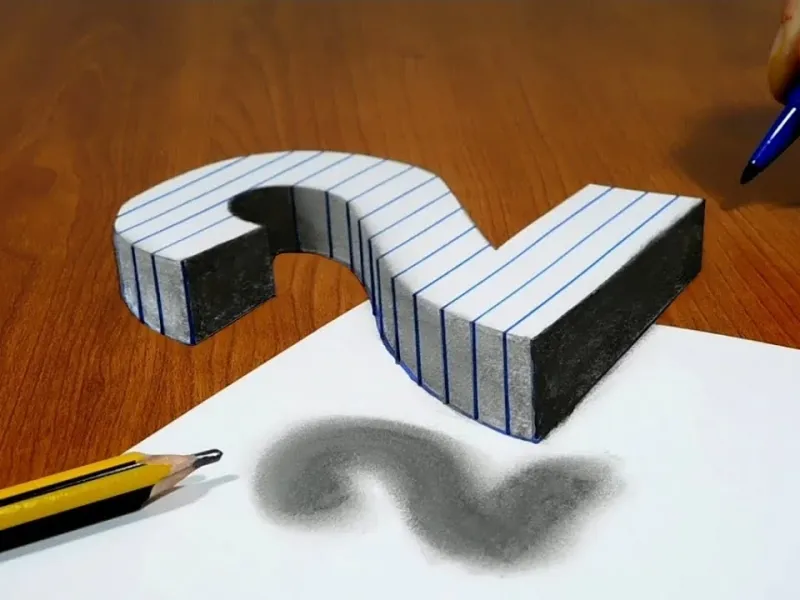 آموزش گام به گام نقاشی سه بعدی عدد 2 شناور روی کاغذ