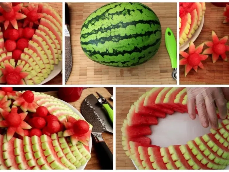 آموزش 5 روش فوق العاده زیبا قاچ کردن هندوانه و چیدن آن در ظرف