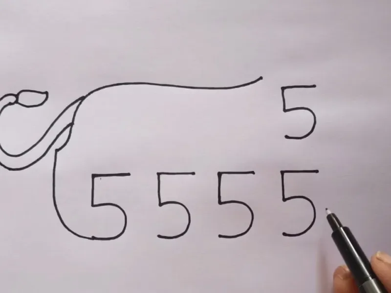 نقاشی با عدد 5 / آموزش قدم به قدم طراحی شیر با عدد 5