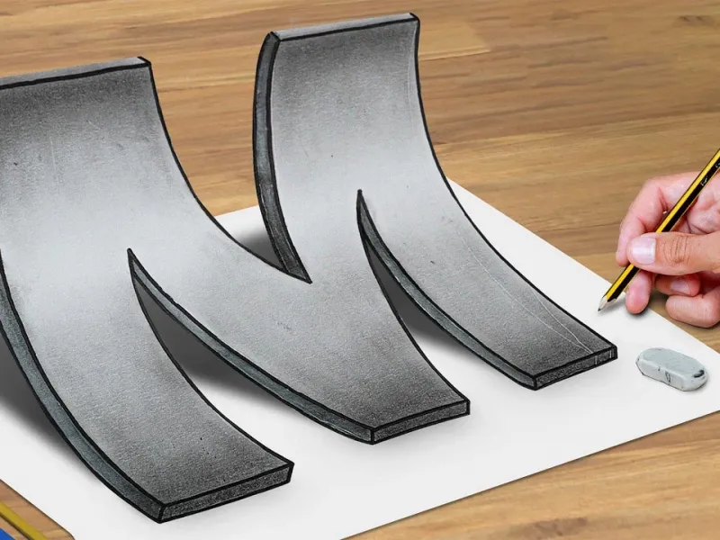 نقاشی سه بعدی حروف انگلیسی / آموزش کشیدن حرف m سه بعدی روی کاغذ