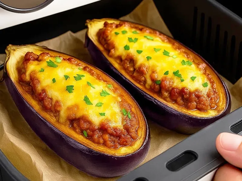 طرز تهیه بادمجان شکم پر در هواپز بدون خشک شدن