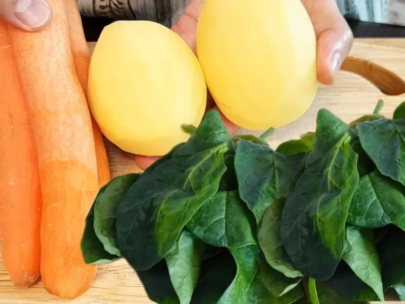 دستور پخت غذای خوشمزه با سیب زمینی، هویج و اسفناج