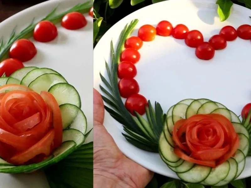 ایده های خلاقانه برای برش خیار و گوجه در تزیین سالاد