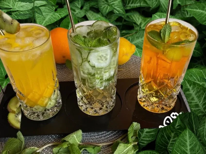 دستور تهیه سه مدل شربت مجلسی با کیوی پرتقال و سکنجبین