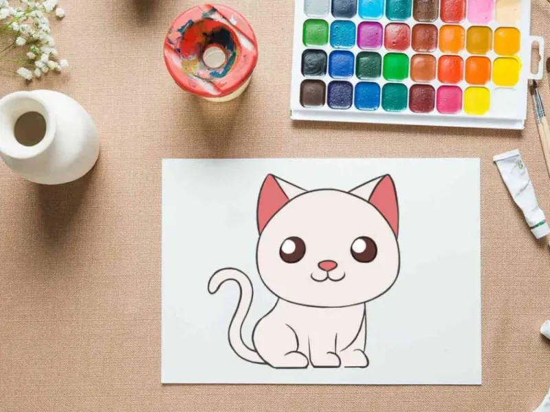 الگوی رنگ آمیزی نقاشی گربه ساده ♡ آموزش کودکانه