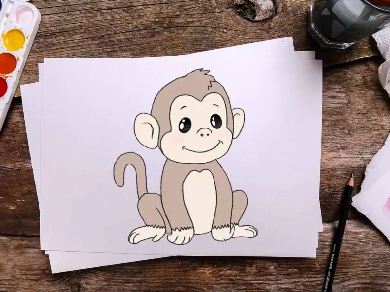 به روش خیلی ساده یک شامپانزه بامزه نقاشی کن