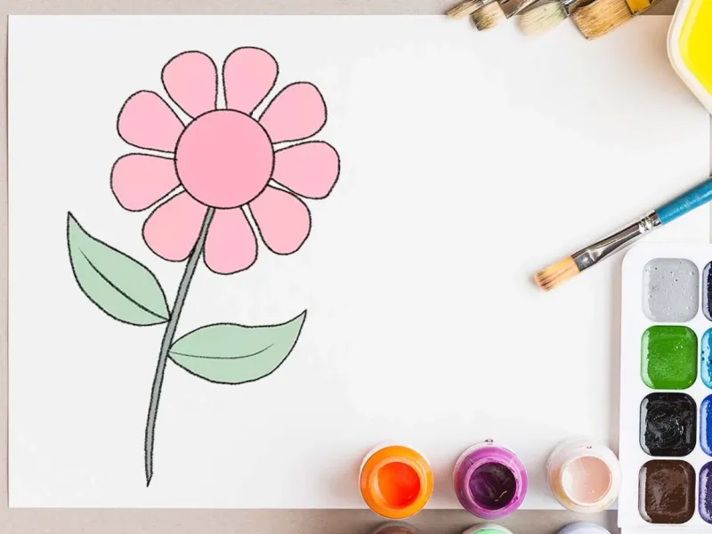 به روش خیلی آسان یک گل صورتی زیبا نقاشی کن