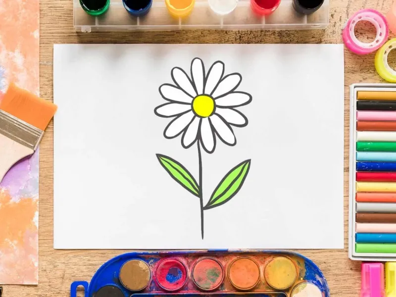 در چند مرحله ساده یک نقاشی گل بابونه فوق العاده زیبا بکش