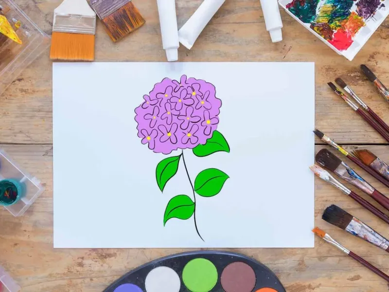روش کشیدن نقاشی گل ادریسی فوق العاده زیبا برای کودکان