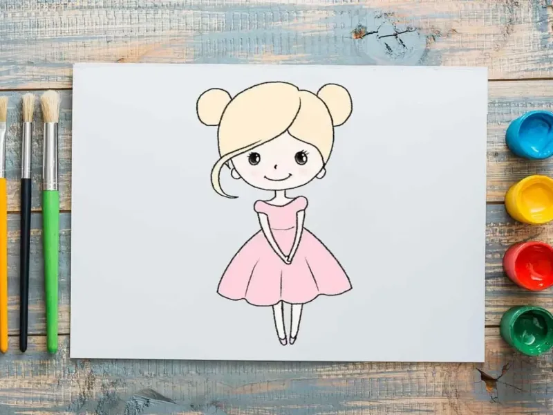 آموزش نقاشی دختر با لباس مجلسی کودکانه در 9 مرحله ساده