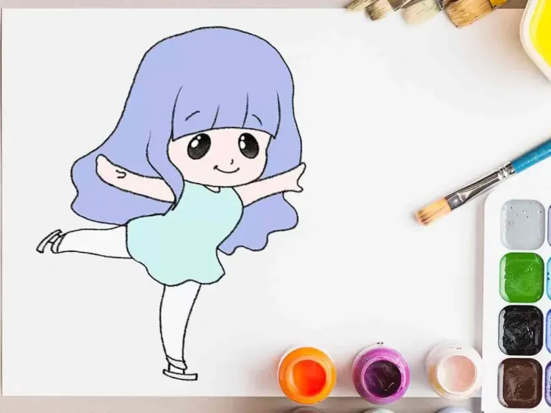 آموزش نقاشی دختر اسکیت سوار برای کودکان