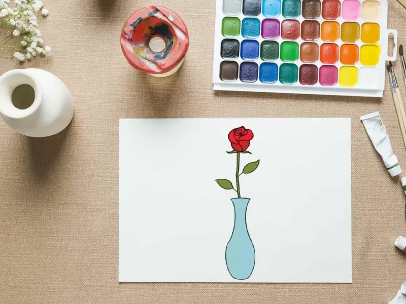 آموزش مرحله به مرحله نقاشی گلدان گل رز برای کودکان