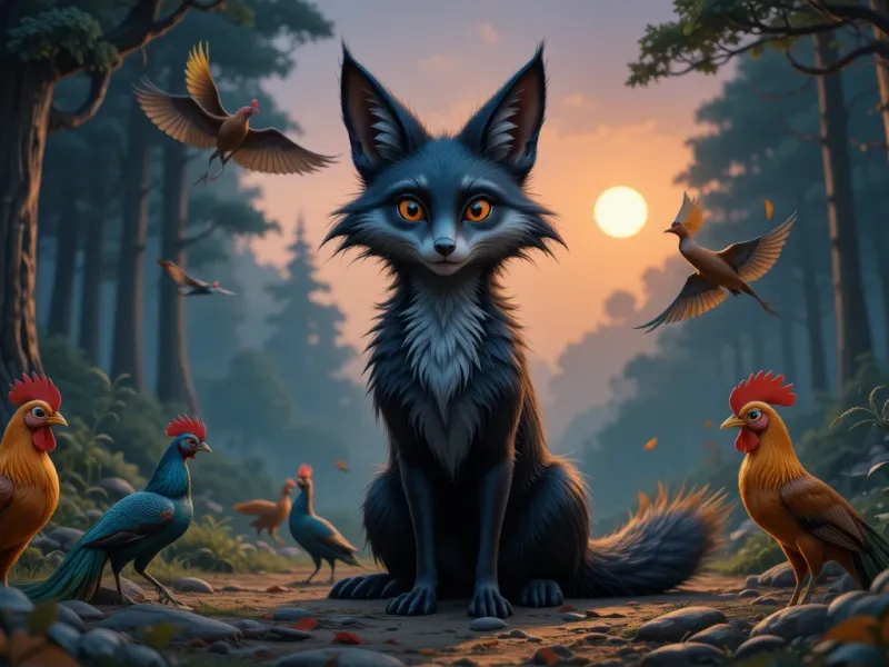 افسانه روباه سیاه پوش و فریب پرندگان برای کودکان