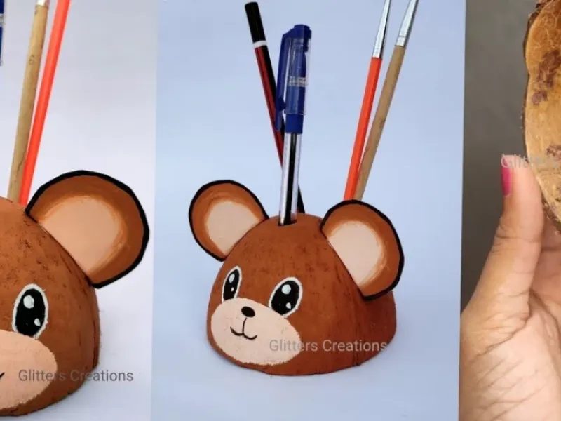 پایه قلم با پوسته نارگیل/ ایده های کاردستی پوسته نارگیل