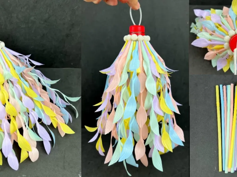 ساخت کاردستی با نی های پلاستیکی/ سقف آویز خلاقانه با نی پلاستیکی