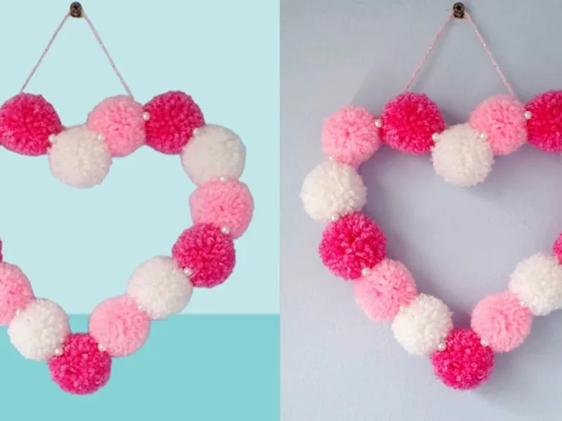 دیوار آویز قلب پوم پوم / ایده دکوراسیون منزل آسان و زیبا