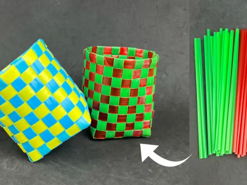 آموزش ساخت سبد با نی های رنگی پلاستیکی!