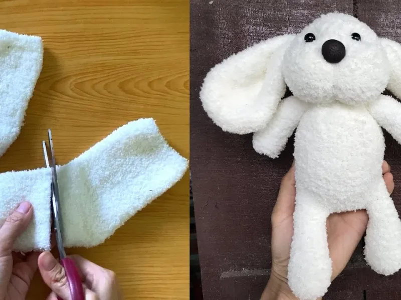 آموزش تهیه خرگوش شکم پر با جوراب های قدیمی