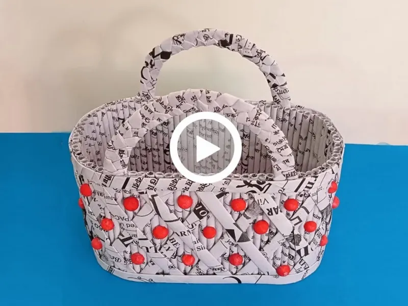 طرز بافت سبد با روزنامه های بازیافتی!