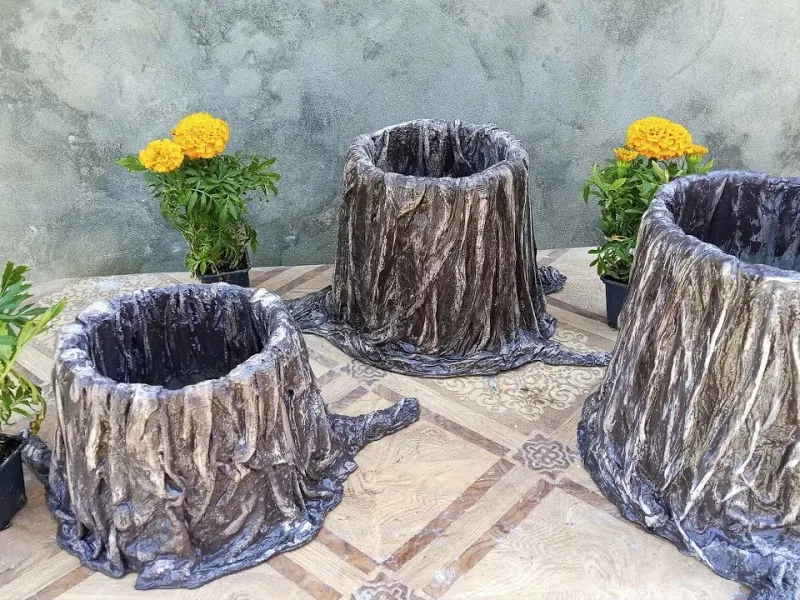 تبدیل سطل قدیمی به گلدان به شکل کنده درخت!