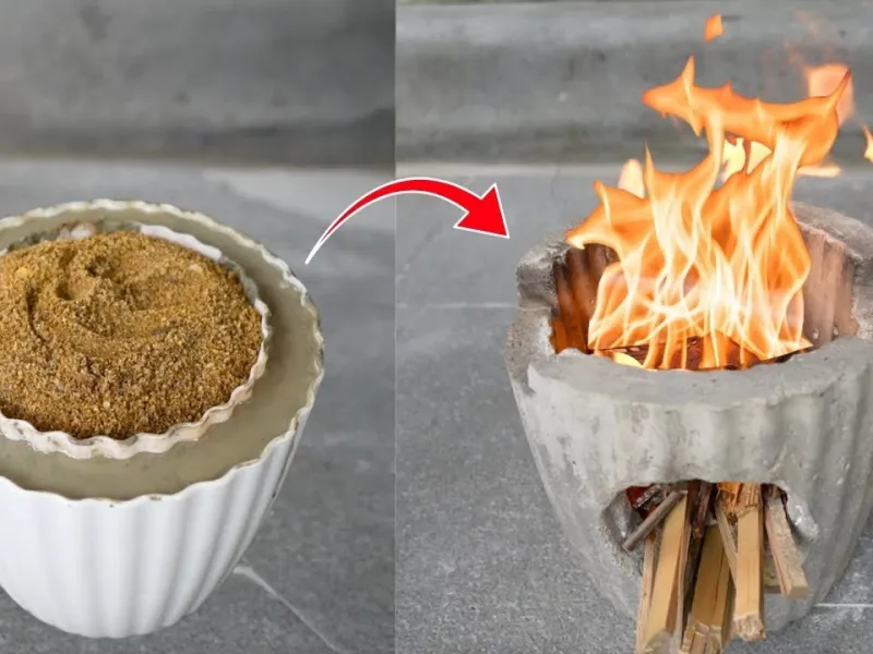 آموزش ساخت اجاق سیمانی با گلدان !