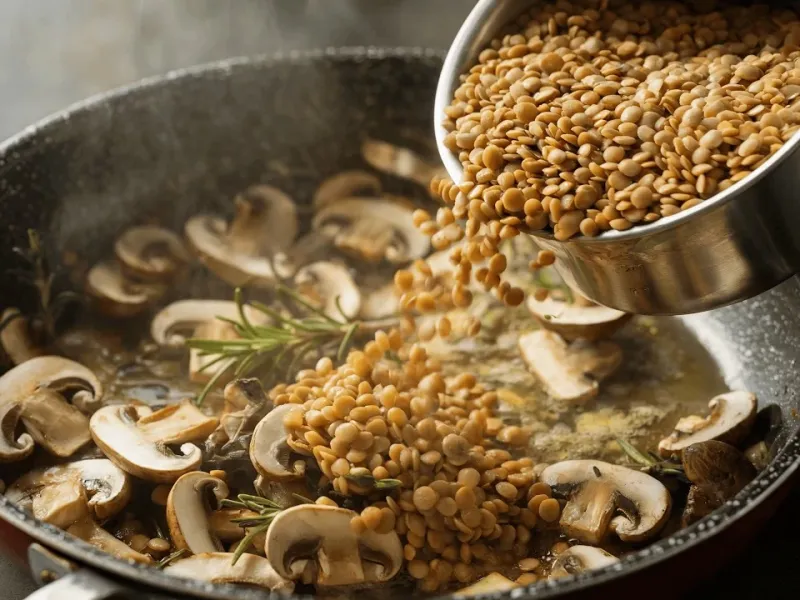 حالا همه دارند این غذای وگان را با قارچ و عدس می خورند! (سریع و فوق العاده خوشمزه)