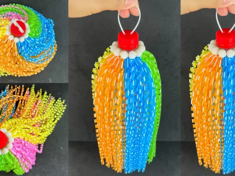 ساخت دکوری از بطری و نی پلاستیکی/ ساخت لوستر از نی های پلاستیکی!